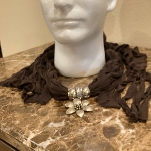Scarf - Women’s scarf adorned with silver flower pendant
